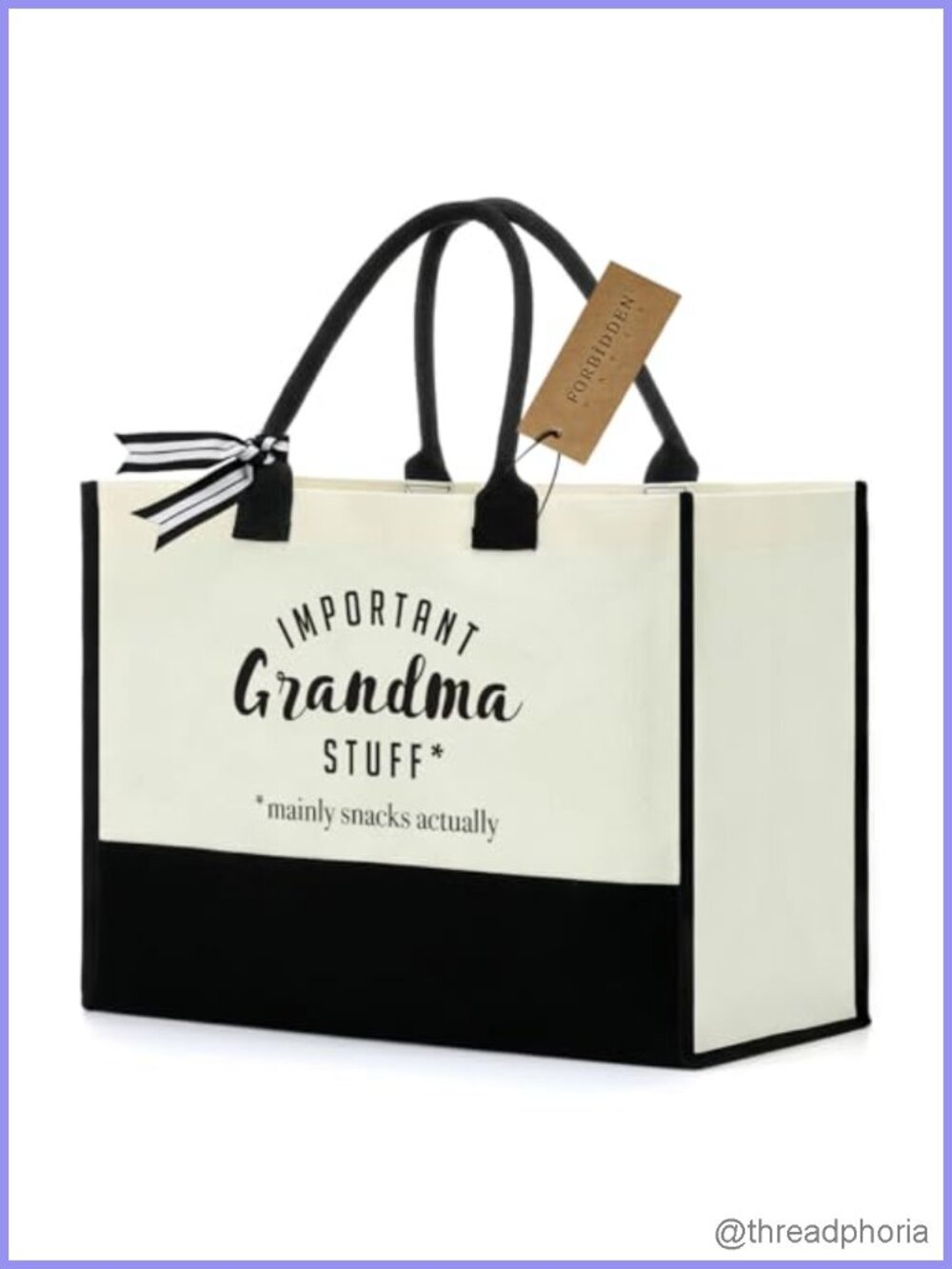 FORBIDDEN PAPER Cotton Canvas Tote Bag Important Stuff Gift Reusable Shopping